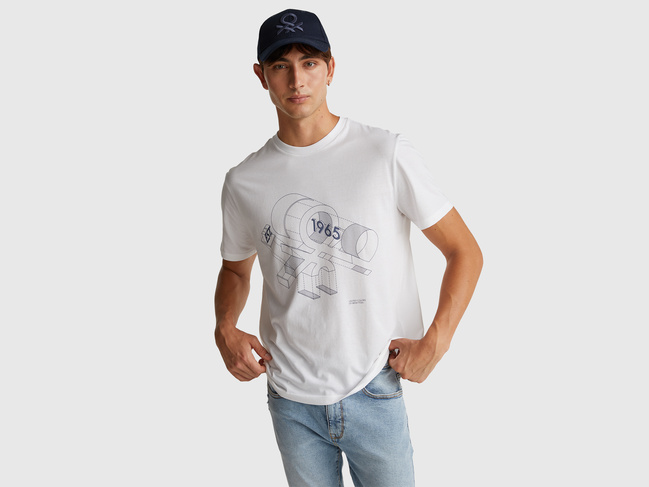 Фото ракурс 1 - Чоловіча біла футболка Benetton артикул 3I1XU1096 931 25A