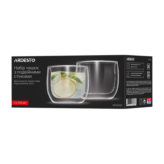 Фото ракурс 4 - Прозрачный набор чашек с двойными стенками Ardesto артикул AR2626B No color FW2025