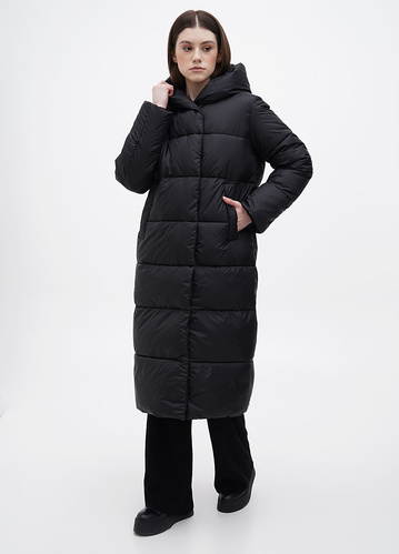 Фото ракурс 1 - Женское чёрное пальто EQUILIBRI артикул FS Coat 2 Black FW2024