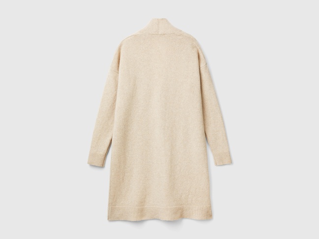 Жіночий бежевий кардиган Benetton артикул 103MDN00B 562 24A Фото ракурс 3 - Жіночий бежевий кардиган Benetton артикул 103MDN00B 562 24A