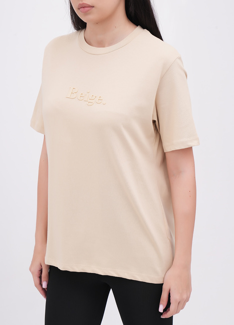 Жіноча бежева футболка EQUILIBRI артикул W213 097 000 Beige FW2025 Фото ракурс 3 - Жіноча бежева футболка EQUILIBRI артикул W213 097 000 Beige FW2025