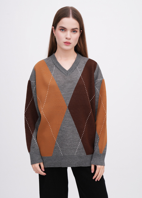 Женский серый свитер EQUILIBRI артикул W344 004 000 Grey FW2025 Фото ракурс 1 - Женский серый свитер EQUILIBRI артикул W344 004 000 Grey FW2025