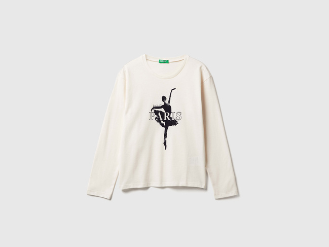 Бежевий лонгслів для дівчаток Benetton артикул 3JERC10QM.G 0R2 25A Фото ракурс 1 - Бежевий лонгслів для дівчаток Benetton артикул 3JERC10QM.G 0R2 25A