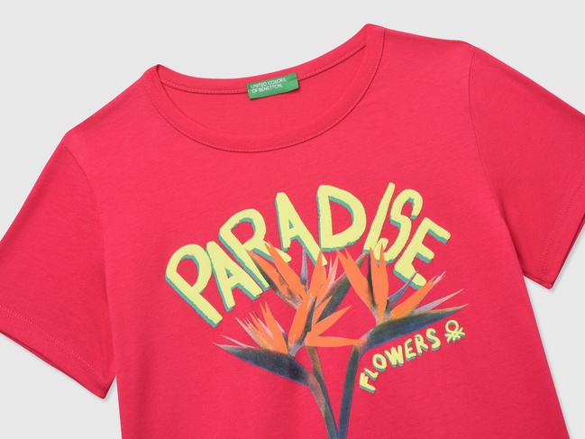 Фото ракурс 3 - Рожева футболка для дівчаток Benetton артикул 3I1XC10OY.G 02E 25E