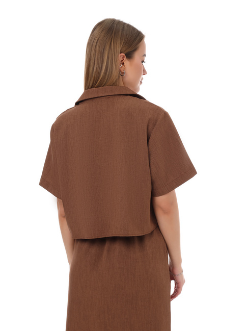 Жіноча коричнева сорочка EQUILIBRI артикул W491 071 100 CINNAMON SS2025 Фото ракурс 2 - Жіноча коричнева сорочка EQUILIBRI артикул W491 071 100 CINNAMON SS2025