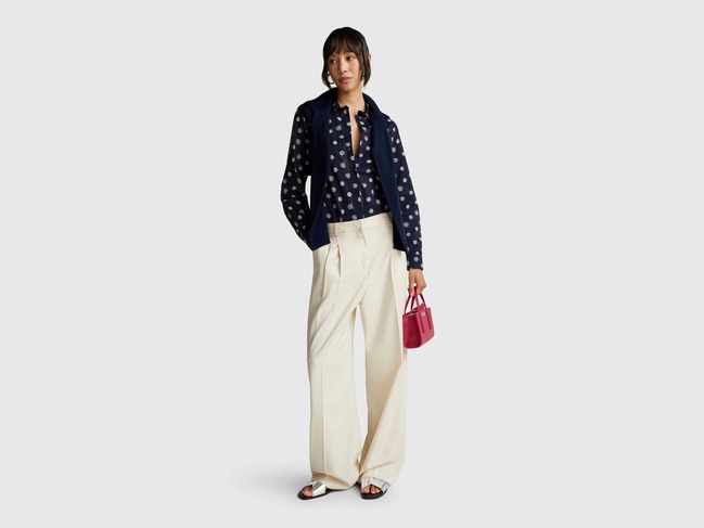 Фото ракурс 6 - Жіноча синя сорочка Benetton артикул 5Q6SDQ0AY 66N 25A