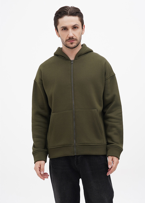 Фото ракурс 1 - Мужское хаки худи EQUILIBRI артикул M OD Hoody Fleece Zip Khaki FW2023