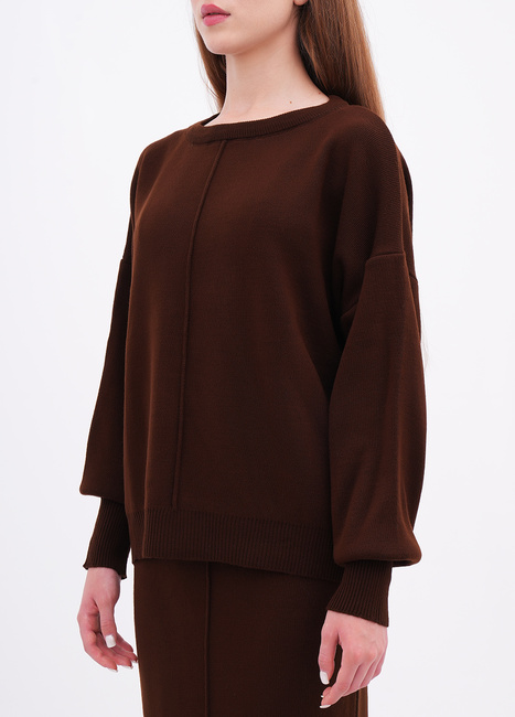 Фото ракурс 3 - Женский коричневый свитер EQUILIBRI артикул W391 038 100 Brown FW2025