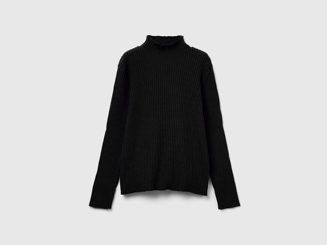 Фото ракурс 1 - Черная водолазка для девочек Benetton артикул 1Y7QC200P.G 100 25A