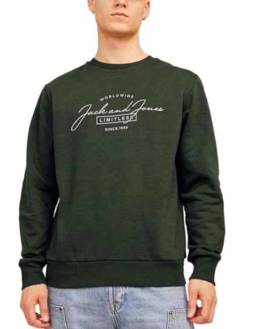 Фото ракурс 5 - Мужской зелёный свитшот Jack & Jones артикул 12256837 Kombu Green FW2024