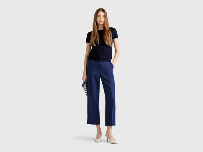 Фото ракурс 6 - Женская синяя футболка Benetton артикул 1594E10DR 252 25P