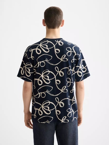 Фото ракурс 2 - Мужская синяя футболка SCOTCH & SODA артикул 181301 401 FW2025