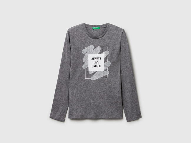 Фото ракурс 1 - Сірий лонгслів для дівчаток Benetton артикул 35RYC10QE.G 507 25A