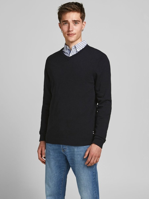 Фото ракурс 7 - Мужской чёрный джемпер Jack & Jones артикул 12137194 Black FW2024