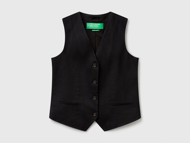 Женский черный жилет Benetton артикул 2AGHDJ00G 100 25P Фото ракурс 4 - Женский черный жилет Benetton артикул 2AGHDJ00G 100 25P