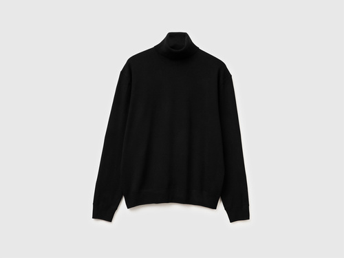 Фото ракурс 1 - Мужская черная водолазка Benetton артикул 110XU2025 100 25A