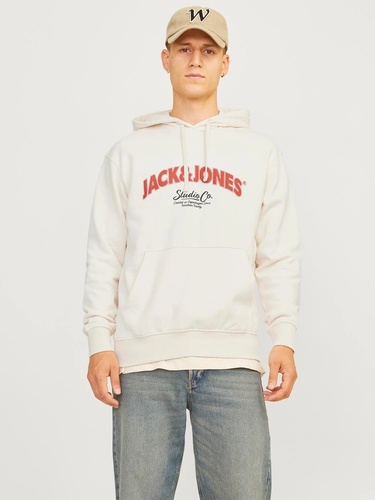 Фото ракурс 1 - Мужское белое худи Jack & Jones артикул 12262919 antique white FW2024