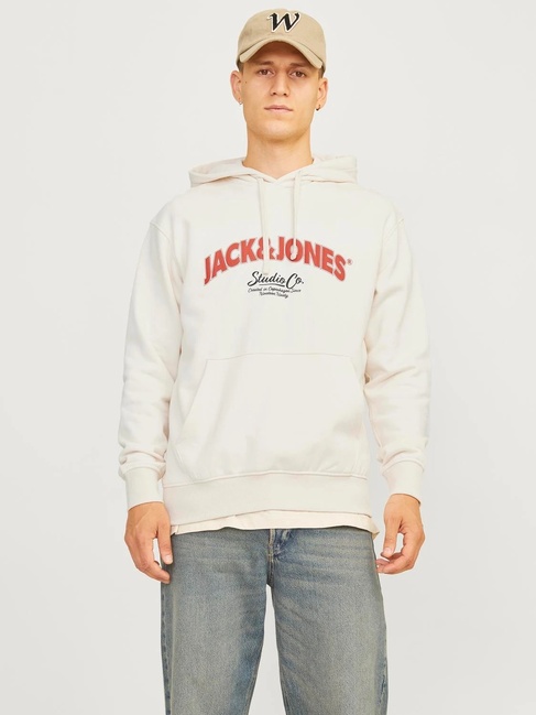 Фото ракурс 1 - Мужское белое худи Jack & Jones  артикул 12262919 antique white FW2024