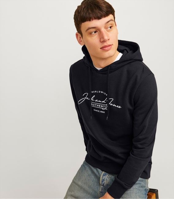 Фото ракурс 5 - Мужское чёрное худи Jack & Jones  артикул 12256838 Black FW2024