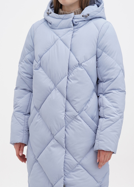 Фото ракурс 3 - Женское синее пальто EQUILIBRI  артикул NV Coat ST Blue FW2024