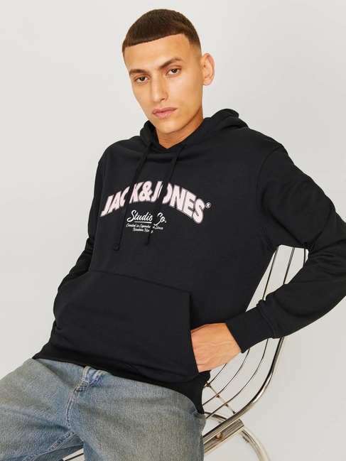 Фото ракурс 7 - Мужское чёрное худи Jack & Jones  артикул 12262919 Black FW2024