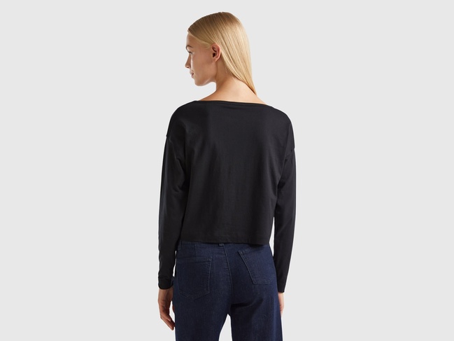 Фото ракурс 2 - Жіночий чорний реглан Benetton артикул 31VKD104I 100 24A