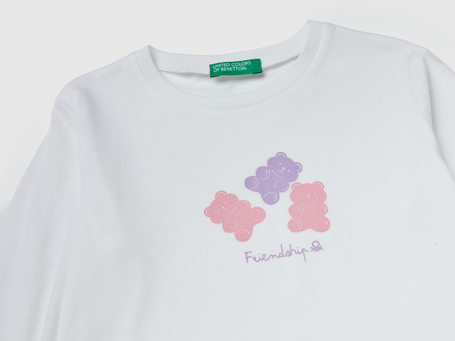 Бежевий лонгслів для дівчаток Benetton артикул 3JERG10KB.P 0R2 25A Фото ракурс 3 - Бежевий лонгслів для дівчаток Benetton артикул 3JERG10KB.P 0R2 25A