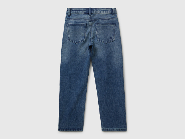 Синие джинсы для девочек Benetton артикул 4PORCE048.G 901 25A Фото ракурс 2 - Синие джинсы для девочек Benetton артикул 4PORCE048.G 901 25A