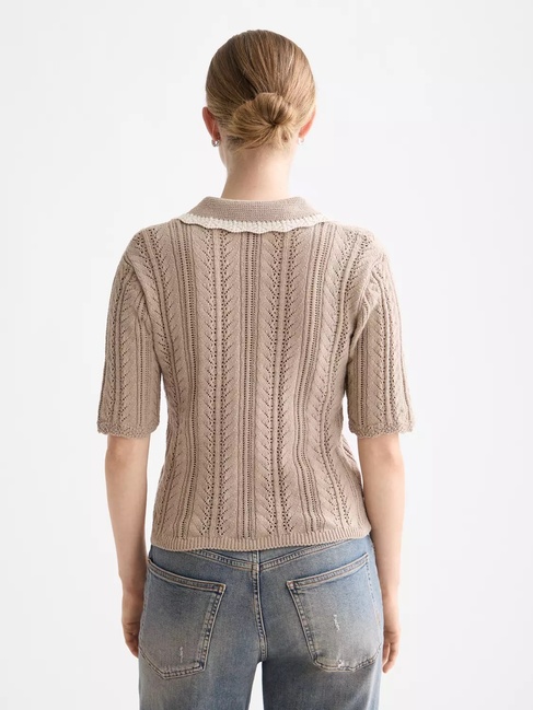 Фото ракурс 2 - Жіноча бежева футболка поло SCOTCH & SODA артикул U9A01046T U292 FW2025