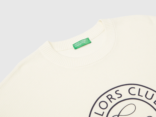 Чоловічий бежевий светр Benetton артикул 10C1K10AI 0R2 25A Фото ракурс 3 - Чоловічий бежевий светр Benetton артикул 10C1K10AI 0R2 25A