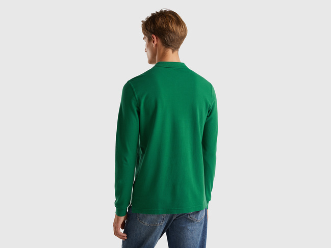Фото ракурс 2 - Мужская зеленая футболка поло Benetton артикул 3089J3204 30G 24A