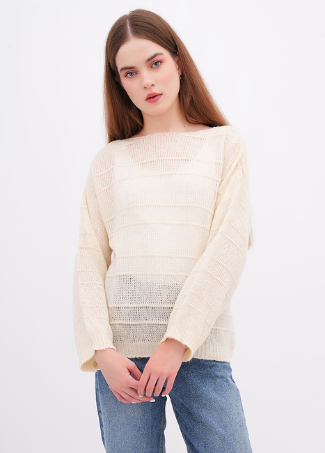 Женский молочный джемпер EQUILIBRI артикул W345 022 000 MILK FW2025 Фото ракурс 1 - Женский молочный джемпер EQUILIBRI артикул W345 022 000 MILK FW2025