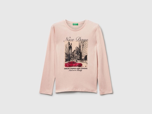 Фото ракурс 1 - Рожевий лонгслів Benetton для дівчаток артикул 35RYC10QE.G 12U 25A