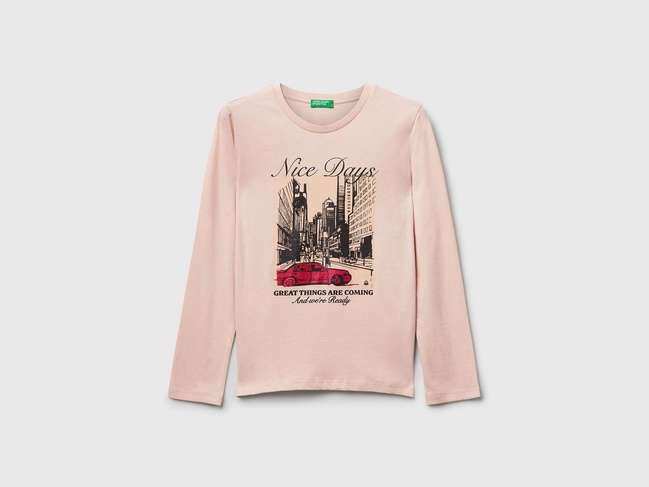 Розовый лонгслив для девочек Benetton артикул 35RYC10QE.G 12U 25A Фото ракурс 1 - Розовый лонгслив для девочек Benetton артикул 35RYC10QE.G 12U 25A