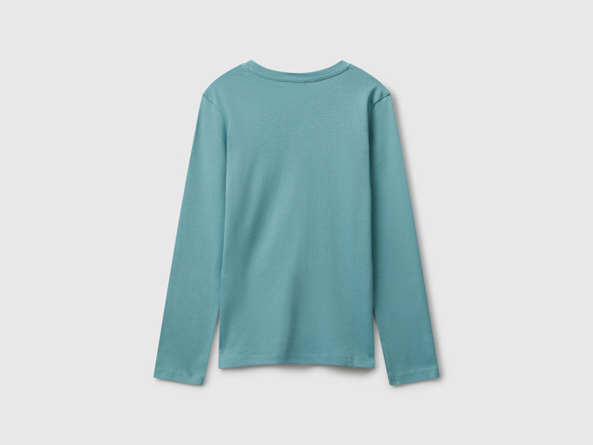 Фото ракурс 2 - Бірюзовий лонгслів для дівчаток Benetton артикул 3I9WC10Q2.G 33K 25A