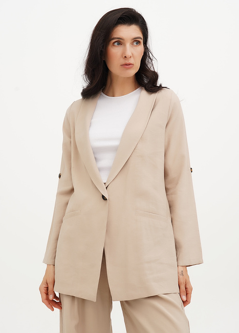Жіночий бежевий пiджак EQUILIBRI артикул BW491007 100 Beige SS2025 Фото ракурс 3 - Жіночий бежевий пiджак EQUILIBRI артикул BW491007 100 Beige SS2025