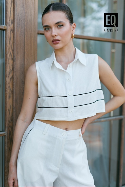 Женский молочный топ EQUILIBRI артикул BW491009 100 MILK SS2025 Фото ракурс 1 - Женский молочный топ EQUILIBRI артикул BW491009 100 MILK SS2025