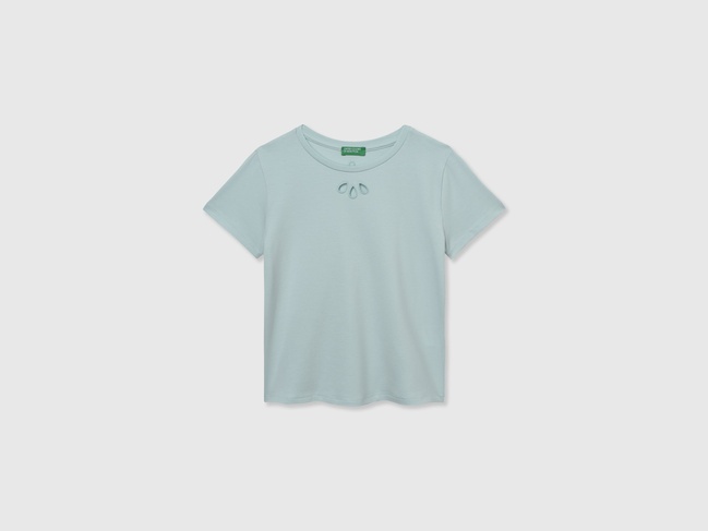 Голубая футболка для девочек Benetton артикул 3P4ZC10O0.G 0U4 25P Фото ракурс 1 - Голубая футболка для девочек Benetton артикул 3P4ZC10O0.G 0U4 25P