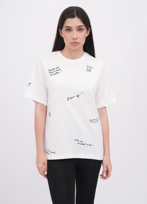 Жіноча біла футболка EQUILIBRI артикул W213 093 000 White FW2025 Фото ракурс 1 - Жіноча біла футболка EQUILIBRI артикул W213 093 000 White FW2025