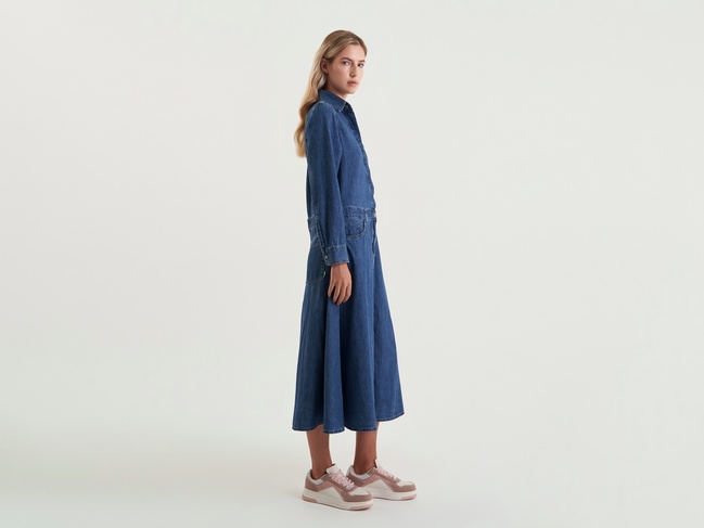 Фото ракурс 6 - Жіноча синя сукня Benetton артикул 4RZKDV0B5 901 25P