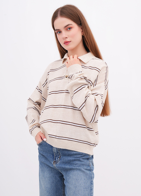 Фото ракурс 1 - Жіноча бежева футболка поло EQUILIBRI артикул W314 013 000 Beige FW2025