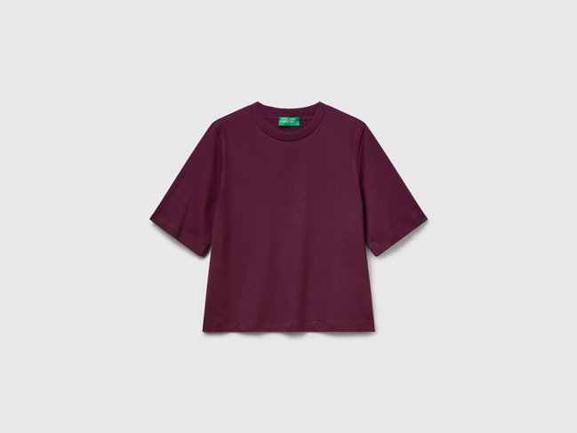 Жіноча бордова футболка Benetton артикул 3BL0E17G5 1D3 25A Фото ракурс 4 - Жіноча бордова футболка Benetton артикул 3BL0E17G5 1D3 25A