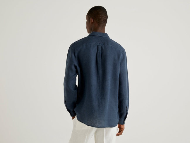 Фото ракурс 2 - Мужская синяя рубашка Benetton артикул 5BKU5QJG8 904 25P