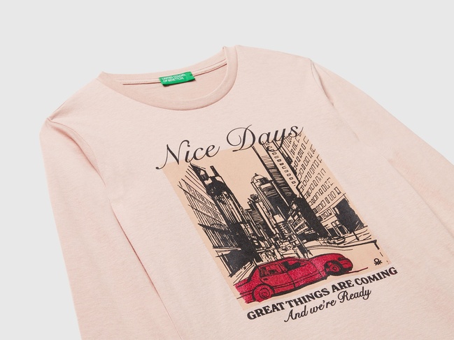 Розовый лонгслив для девочек Benetton артикул 35RYC10QE.G 12U 25A Фото ракурс 3 - Розовый лонгслив для девочек Benetton артикул 35RYC10QE.G 12U 25A