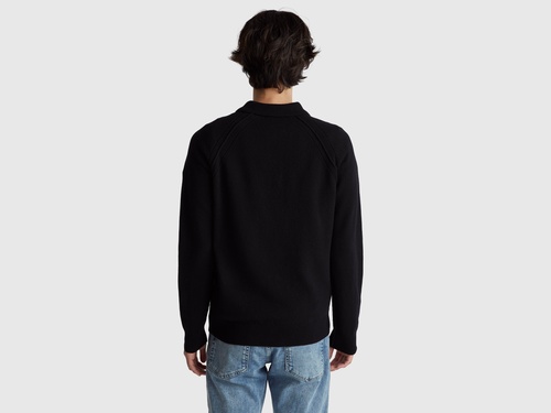 Фото ракурс 2 - Мужской черный свитер Benetton артикул 1006U301Q 100 25I