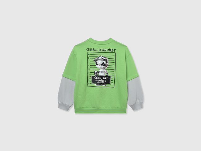 Зеленый свитшот для мальчиков Benetton артикул 3UNIG10I5.P 2P7 25P Фото ракурс 2 - Зеленый свитшот для мальчиков Benetton артикул 3UNIG10I5.P 2P7 25P