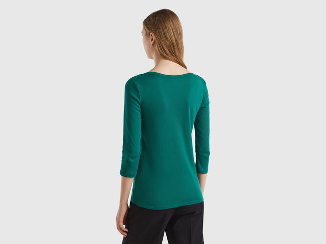 Фото ракурс 2 - Женский зеленый лонгслив Benetton артикул 3GA2E16A1 28Y 24A