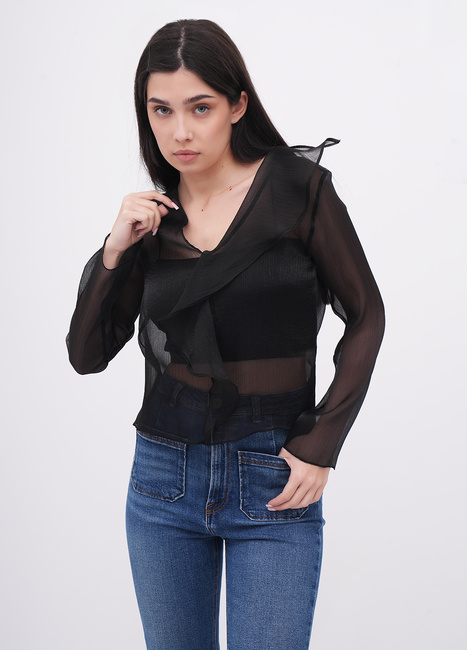 Жіноча чорна блузка EQUILIBRI артикул W421 024 000 Black FW2025 Фото ракурс 1 - Жіноча чорна блузка EQUILIBRI артикул W421 024 000 Black FW2025