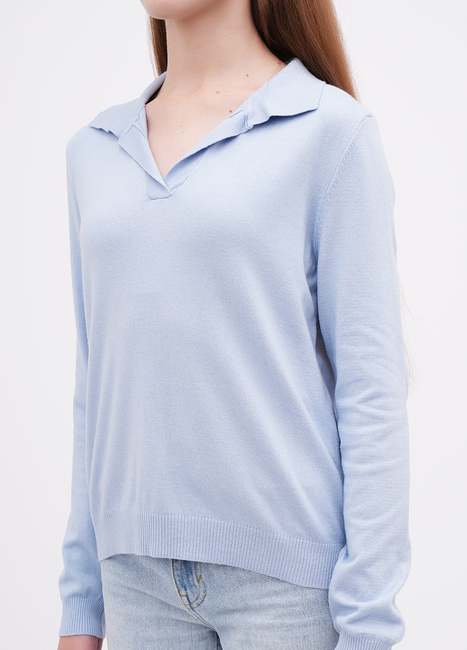 Женская синяя футболка поло EQUILIBRI артикул BW314001 000 Blue FW2025 Фото ракурс 3 - Женская синяя футболка поло EQUILIBRI артикул BW314001 000 Blue FW2025