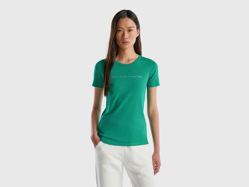Фото ракурс 1 - Женская зелёная футболка Benetton артикул 3GA2E16A2 108 24P